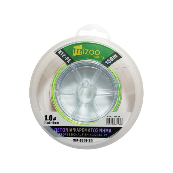 MIZOO FISHING ΝΗΜΑ ΨΑΡΕΜΑΤΟΣ ΠΟΛΥΧΡΩΜΟ X12-PE 150M 1.0# O.16MM 1375-05